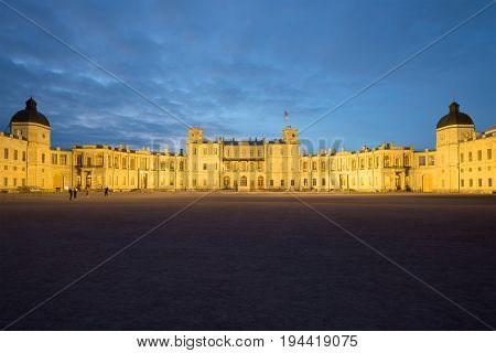 The Great Gatchina Palace in the May night. Gatchina, Russia