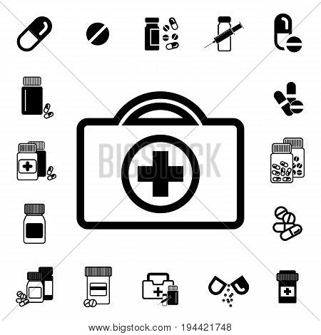Doctors Bag with Cross or Medical SuitcaseIcon. Medicine Handbag Illustration. First Aid Kit Sign