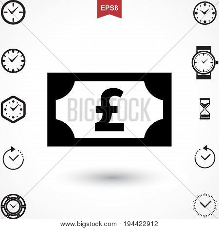 Money Pound Icon or Flat Sign. National UK CurrencySymbol Isolated