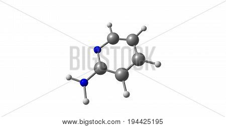 2-Aminopyridine is an organic compound with the formula H2NC5H4N. It is a colorless solid used in the production of the drugs piroxicam sulfapyridine tenoxicam and tripelennamine. 3d illustration