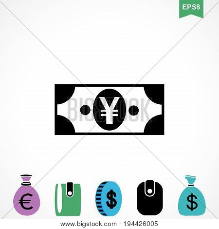 Money Yen Icon or Flat Sign. National Japan CurrencySymbol Isolated