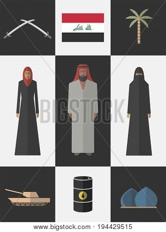 Iraq. Flat icons travel set. Vector sign for web graphic