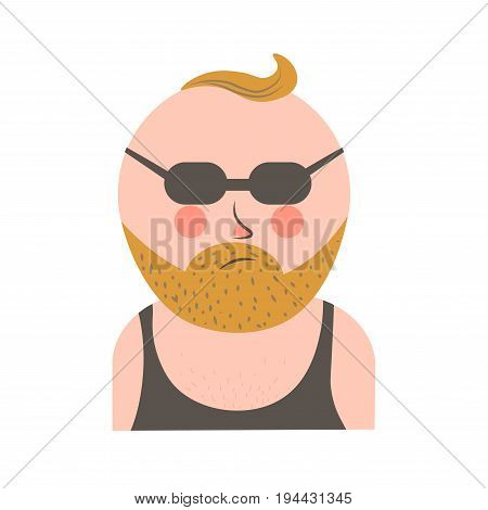 Cool man in sunglasses portrait isolated on white. Vector illustration.