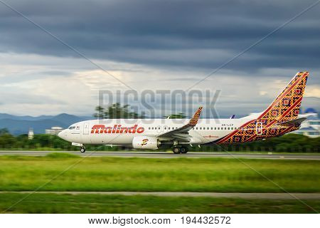 Kota Kinabalu,Sabah-June 17,2017:Malindo Air Boeing 737-800 landed at Kota Kinabalu International Airport Sabah.Malindo Airways is a Malaysian airline with headquarters in Petaling Jaya,Selangor, Malaysia