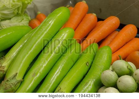 Eggplant and Carrot in market for vegetarian