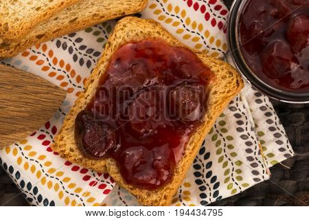 Breakfast Of Cherry Jam On Toast