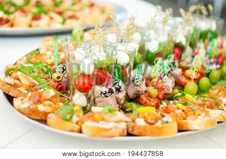 Delicacies and snacks at a buffet or Banquet. Catering. Selective focus