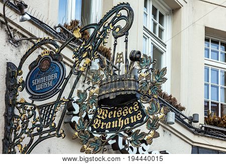 Munich, Germany - July 8, 2017: Trade sign of pothouse in Munich Germany. Beer bar