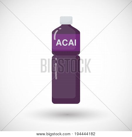 Acai berries juice vector flat icon Flat design of superfood or healthy eating object with round shadow isolated on the white background cute vector illustration with reflections