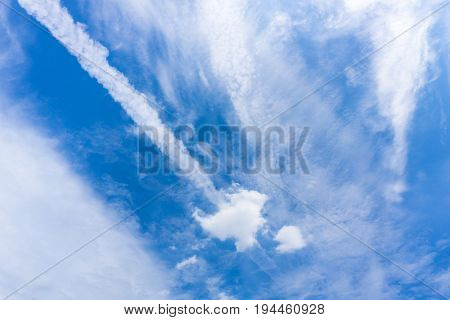 View on beautiful white clouds in a blue sky. Clouds and Skies in the Morning. The Sun behind Clouds. Fresh Air. Cloudy Weather. Cloud Formations. White Clouds