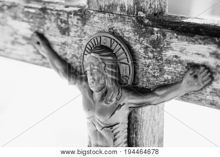 crucifixion of Jesus Christ as a symbol of resurrection and immortality of the human soul (old wooden statue)