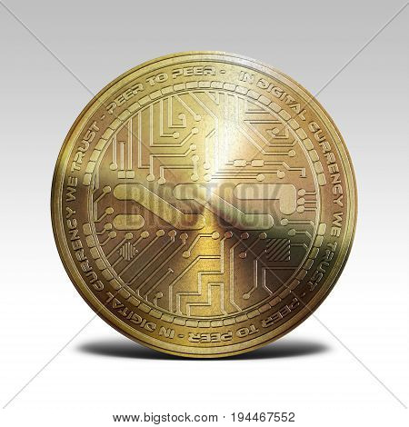 golden nxt coin isolated on white background 3d rendering illustration