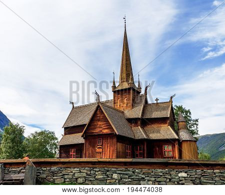 Norway Lom. Lom's stavkirke-wooden church of 12th century