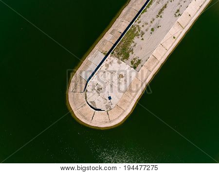 Aerial view breakwater at sea, cutwater, pier, groyne mole