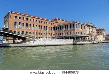 Venice Italy - June 20 2017: Architecture along Grand canal - Fondamenta Santa Lucia in Venice Italy