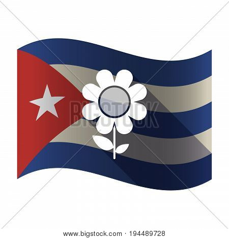 Isolated Cuba Flag With A Flower