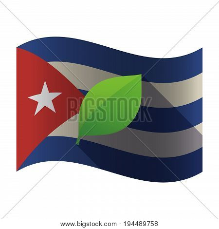 Isolated Cuba Flag With A Green  Leaf