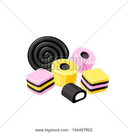 Licorice striped color layered candy. Vector illustration flat icon template isolated on white.