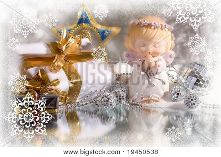 christmas background the angel and gifts