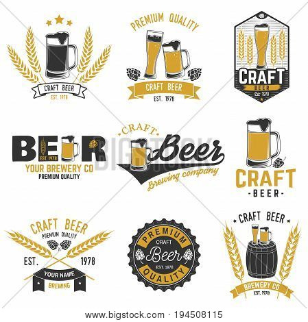 Set of Craft Beer badges. Vector illustration. Vintage design for bar, pub and restaurant business. Coaster for beer.