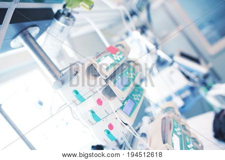 Advanced technics in the hospital ward. Diagonal angle view