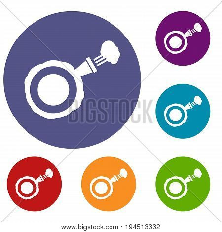 Whoopee cushion icons set in flat circle reb, blue and green color for web