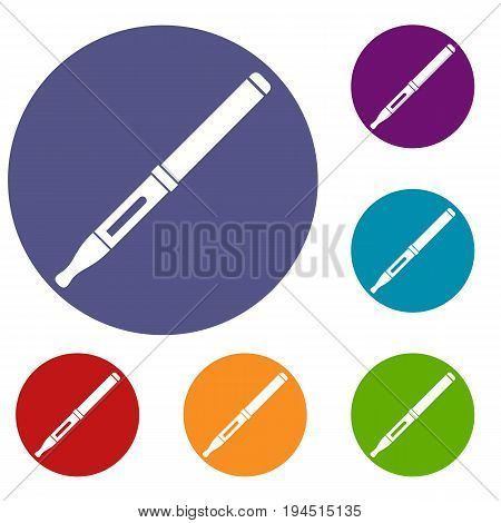 Mod and clearomizer in the kit icons set in flat circle reb, blue and green color for web