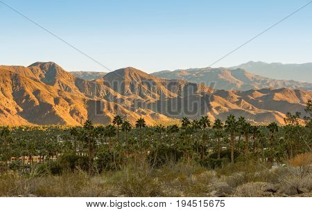 View on the valley with the city of Palm Springs and San Jacinto Mountains in the background.