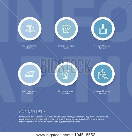 Set Of 6 Editable Hygiene Icons. Includes Symbols Such As Iron, Dirty Clothes, Industrial And More. Can Be Used For Web, Mobile, UI And Infographic Design.