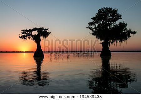 Sunrise over Blue Cypress Lake near Vero Beach, Florida.