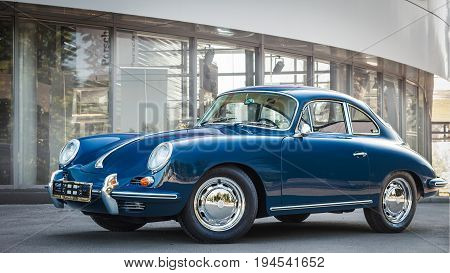 Novosibirsk Russia - June 16 2017: Porsche 356 side view. Photography of a classic car on a street in Novosibirsk