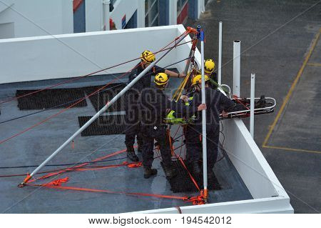 Firefighters During Abseiling Injury Evacuate Exercise