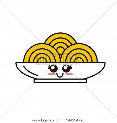 kawaii cute happy plate with spaguetti inside vector illustration