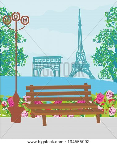 Retro Parisian with Eifla Tower card , vector illustration