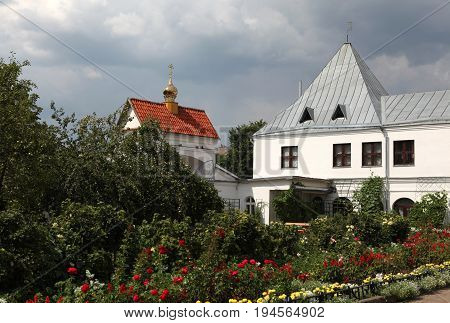 St. Nicholas Monastery Complex, Mogilev, Belarus - August 9, 2014 - Gates and the monastery garden  in August 9, 2014 in Mogilev, Belarus.