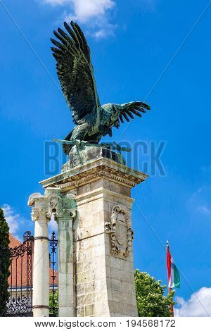 Mythological bird of prey - Turul bird in the Royal Castle Budapest Hungary