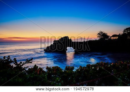 Peaceful Seascape At Tanah Lot Or Hindu Temple In Bali Island Indonesia