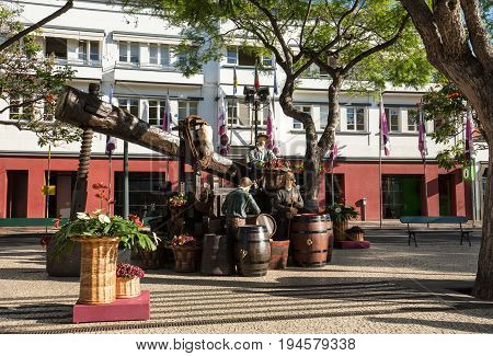 FUNCHAL MADEIRA PORTUGAL - SEPTEMBER 1 2016: Sceneries related to the production of wine during the Wine Festival in Funchal on Madera Portugal