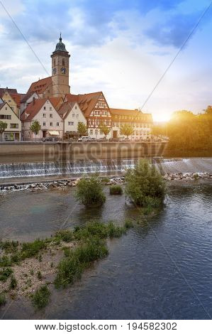 dam on the river Neckar in the Nurtingen in southern Germany
