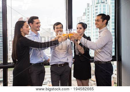 Businessman Holing Glass For Drinking With Business Discussion Mini Party For Business And A Group O