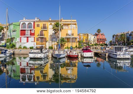 VALENCIA, SPAIN - JUNE 13, 2017: Boats in the harbor of Port Saplaya in Valencia, Spain
