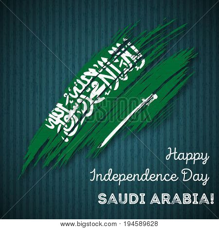 Saudi Arabia Independence Day Patriotic Design. Expressive Brush Stroke In National Flag Colors On D