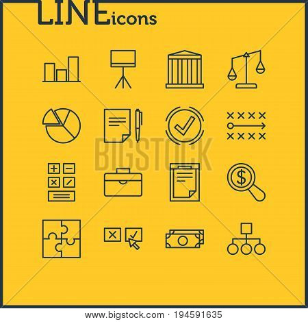 Vector Illustration Of 16 Business Icons. Editable Pack Of Scheme, Recision, Chart And Other Elements.