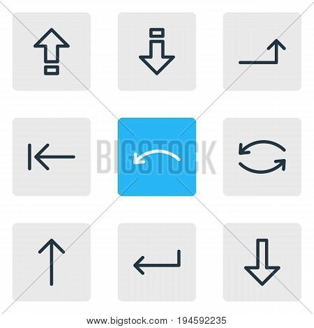 Vector Illustration Of 9 Arrows Icons. Editable Pack Of Down, Undo, Raise And Other Elements.