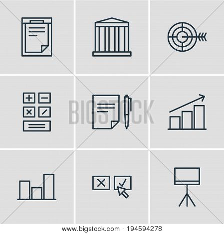 Vector Illustration Of 9 Management Icons. Editable Pack Of Calculate , Recision , Board Stand Elements.