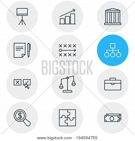 Vector Illustration Of 12 Business Icons. Editable Pack Of Recision , Cash , Board Stand Elements.