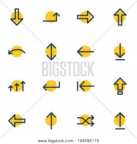 Vector Illustration Of 16 Sign Icons. Editable Pack Of Up , Randomize, Upwards Elements.