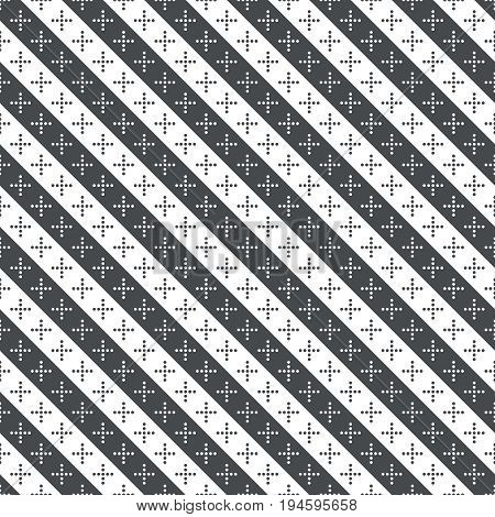 Vector seamless pattern. Simple elegant geometrical texture. Regularly repeatition diagonal strips with dotted crosses. Vector element of graphical design
