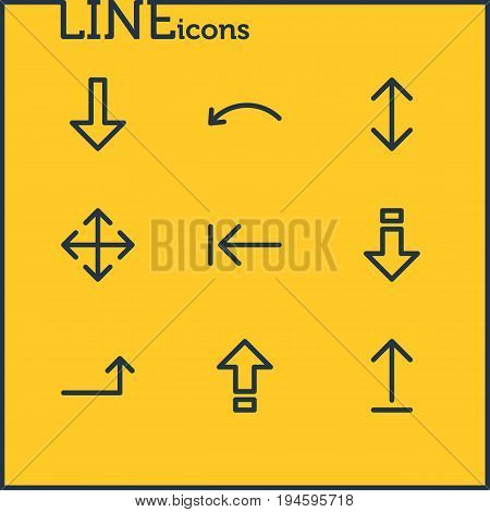 Vector Illustration Of 9 Arrows Icons. Editable Pack Of Download, Raise, Undo And Other Elements.