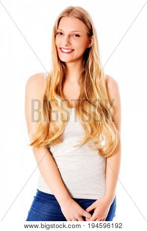 Beautiful young woman with gorgeous hairstyle.